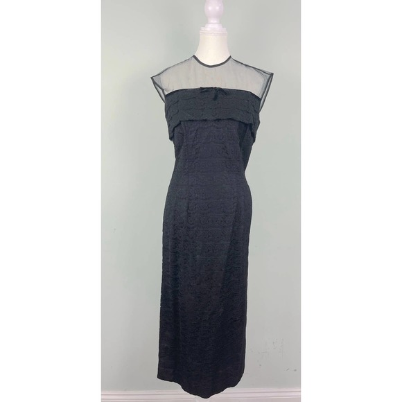 Vintage Dresses & Skirts - Vintage 1950s Janet Leigh by Natlynn Jrs. New York Black Scalloped Lace Dress